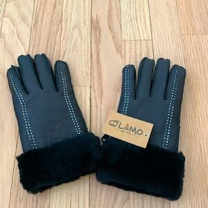 Lamo Australian sheepskin leather black gloves - S/M